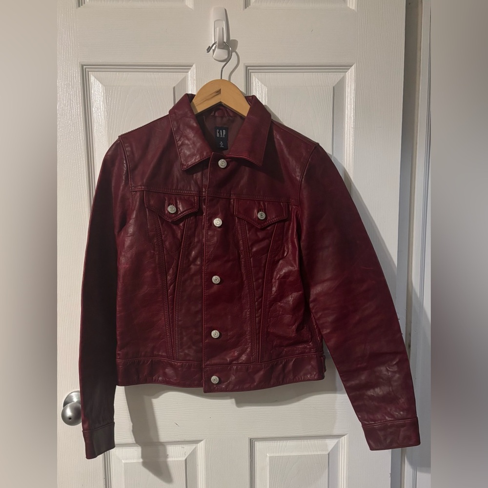 GAP Red Faux Leather Trucker Jacket